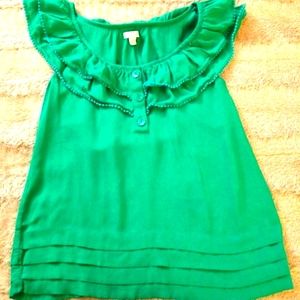 ODILLE ANTHROPOLOGIE RUFFLE GREEN TOP